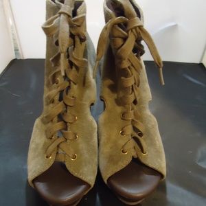 Lucky Brand Nellie Suede  Open Toe Lace Up Booties